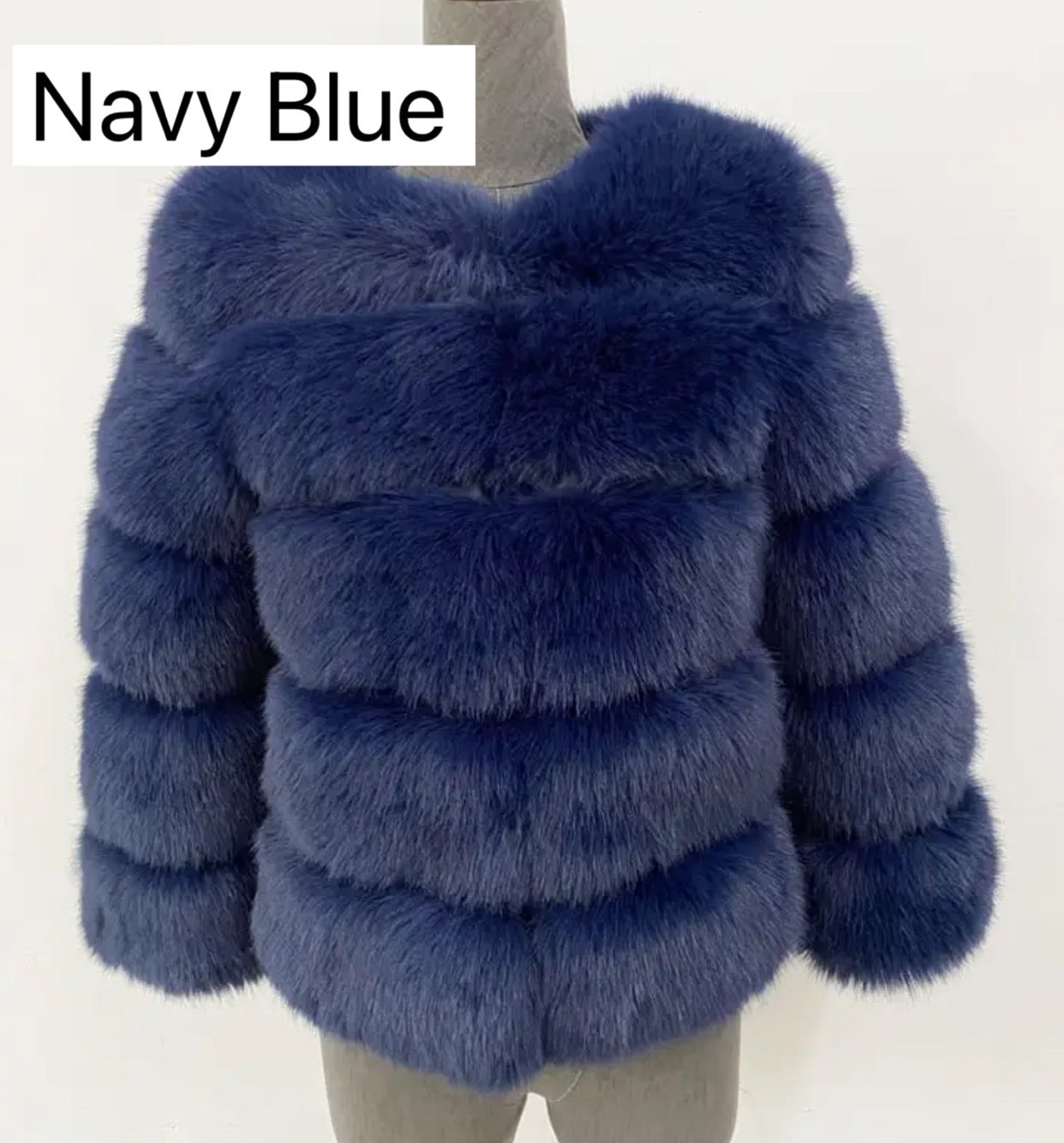 NAVY BLUE FAUX FUR COAT