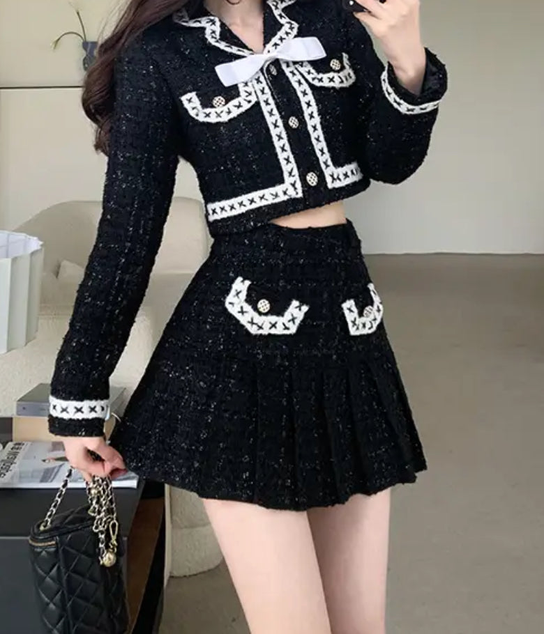 BLACK & WHITE BLAZER & SKIRT CO-ORD