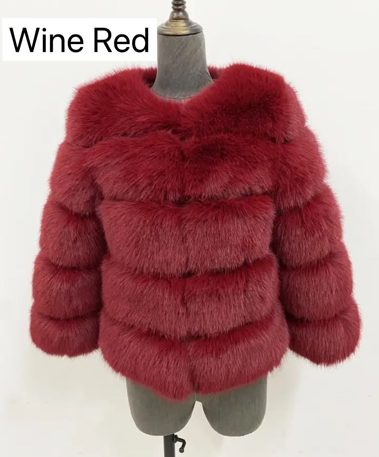 WINE RED FAUX FUR COAT