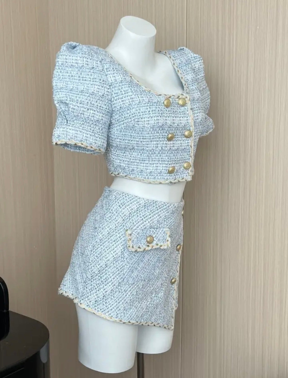 BABY BLUE TWEED TOP & SKIRT CO-ORD
