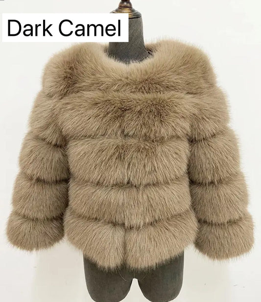 DARK CAMEL FAUX FUR COAT