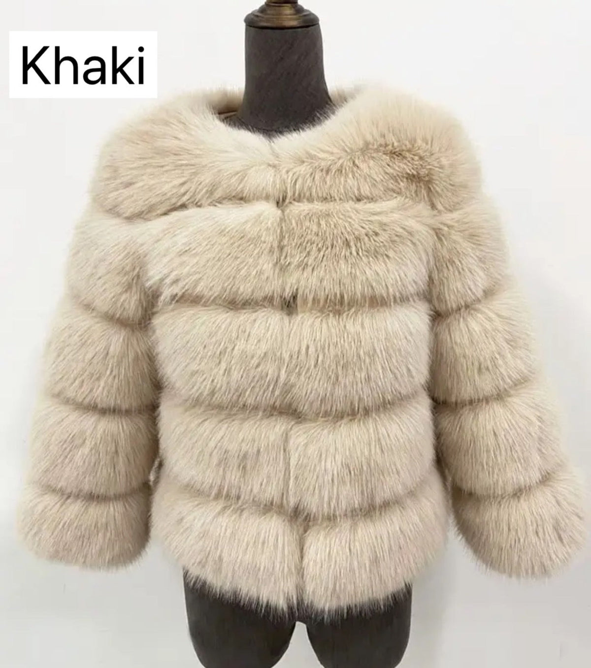 KHAKI FAUX FUR COAT