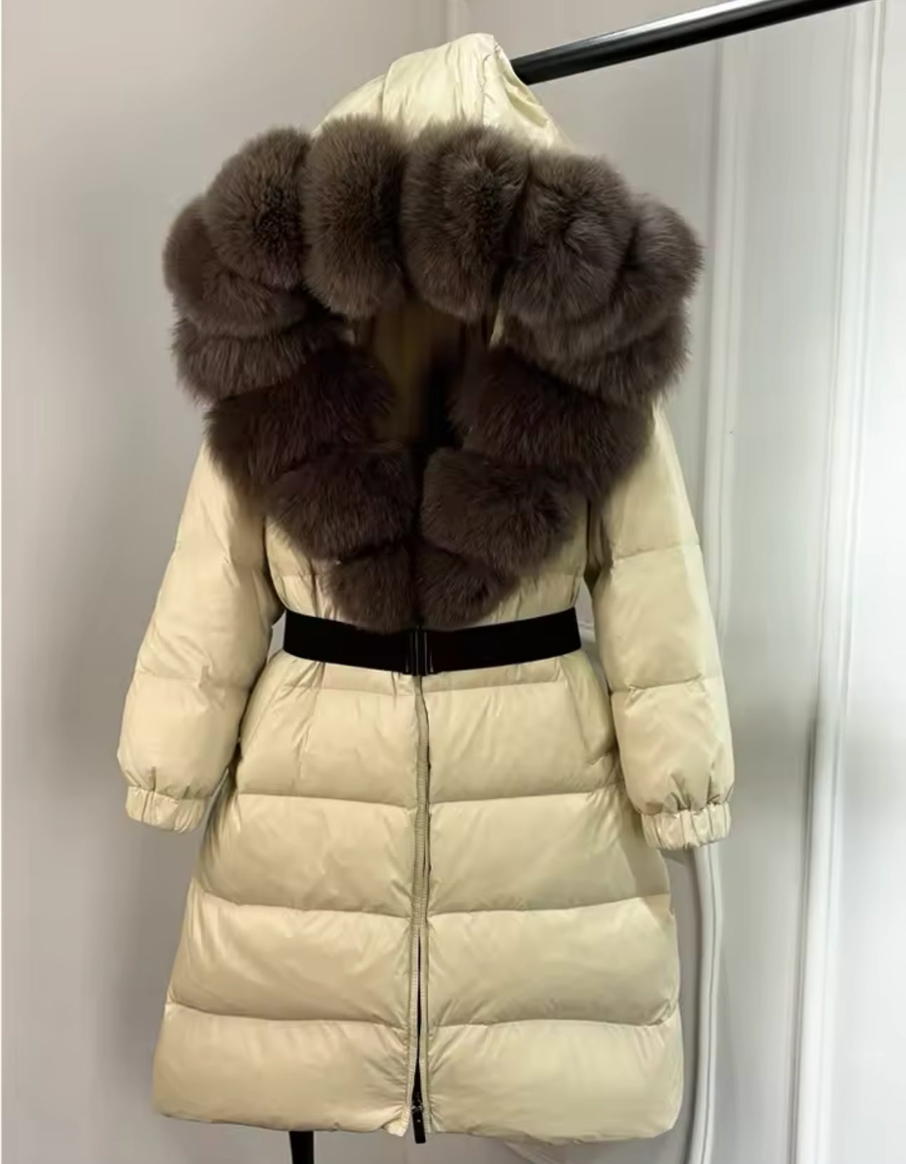 LONG FOX FUR HOOD COAT