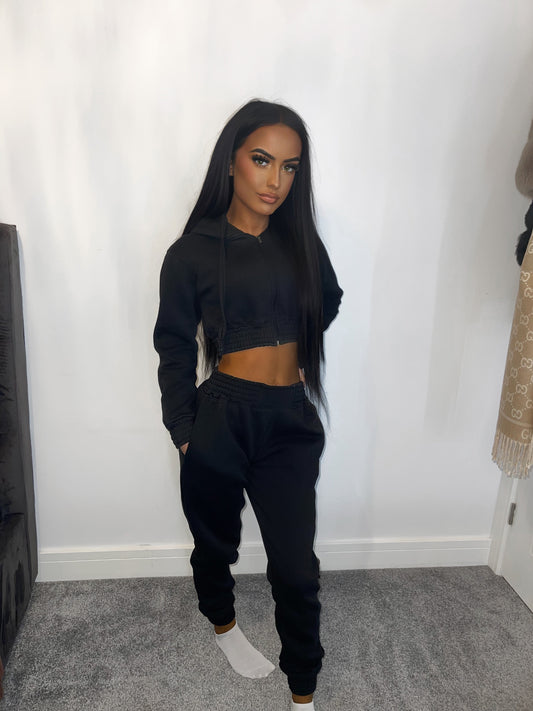 BLACK CROPPED TRACKSUIT