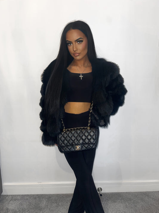 BLACK FRILL SHOULDER LOUNGEWEAR SET