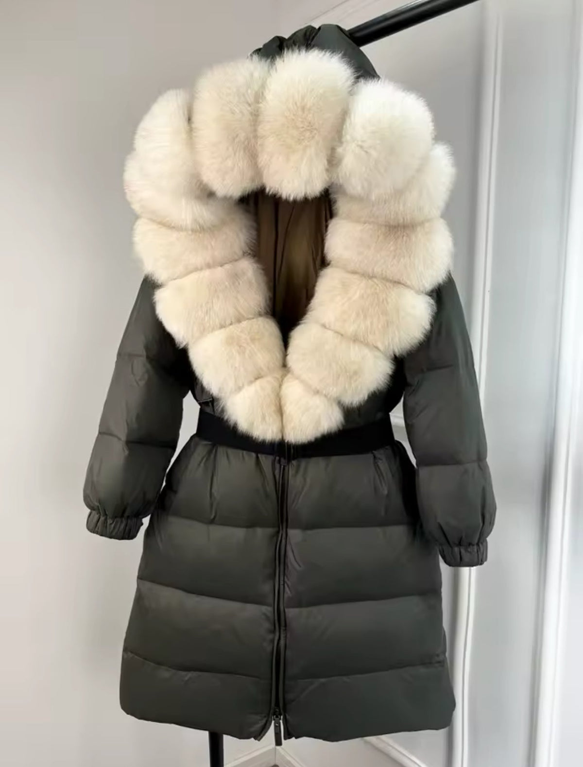 LONG FOX FUR HOOD COAT