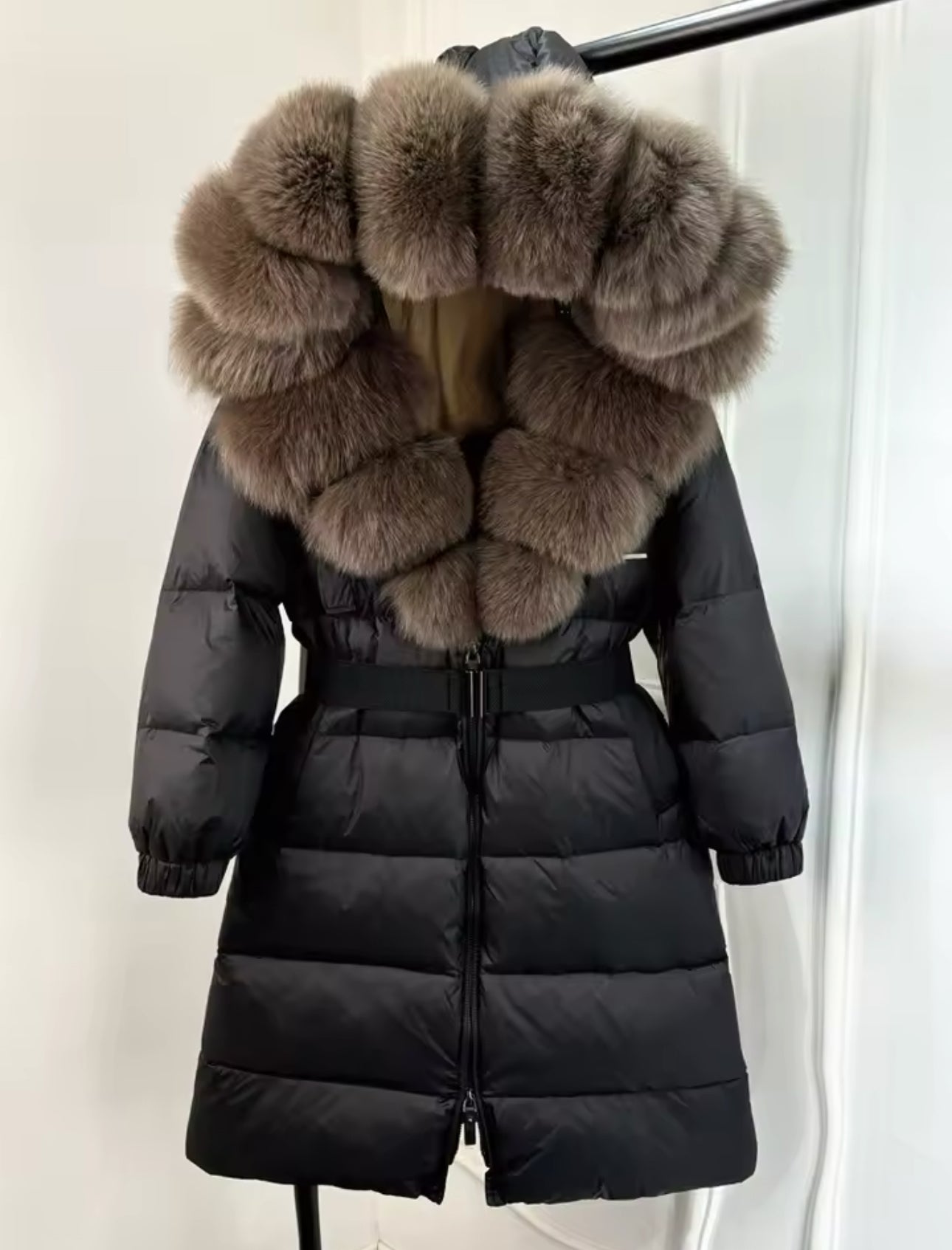 LONG FOX FUR HOOD COAT
