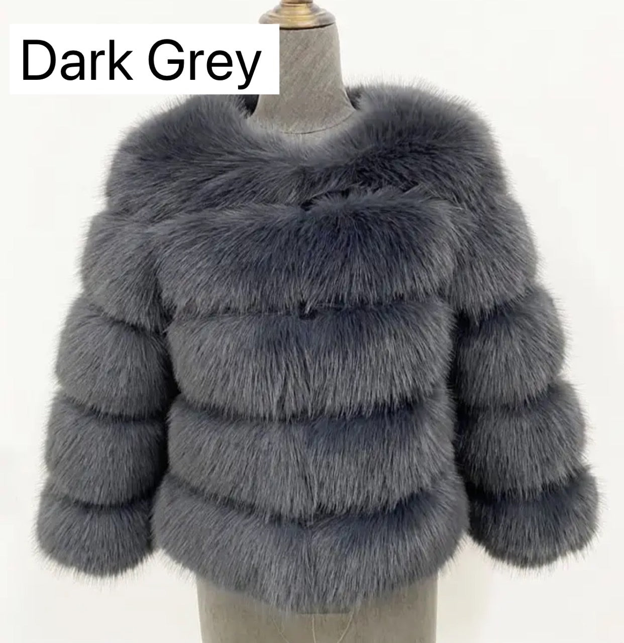 DARK GREY FAUX FUR COAT