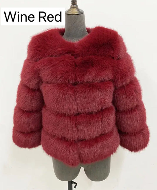 WINE RED FAUX FUR COAT