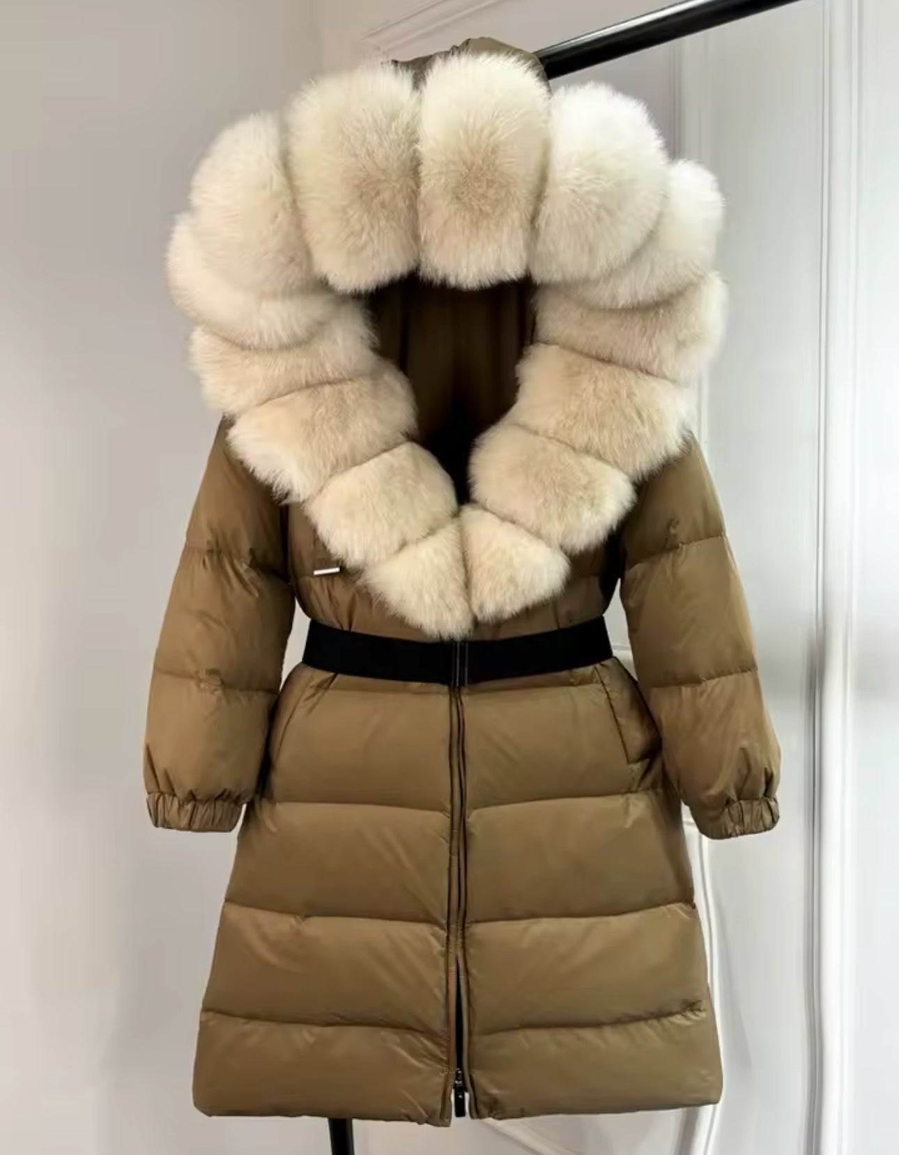 LONG FOX FUR HOOD COAT
