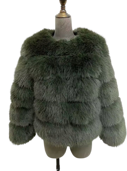 ARMY GREEN FAUX FUR COAT