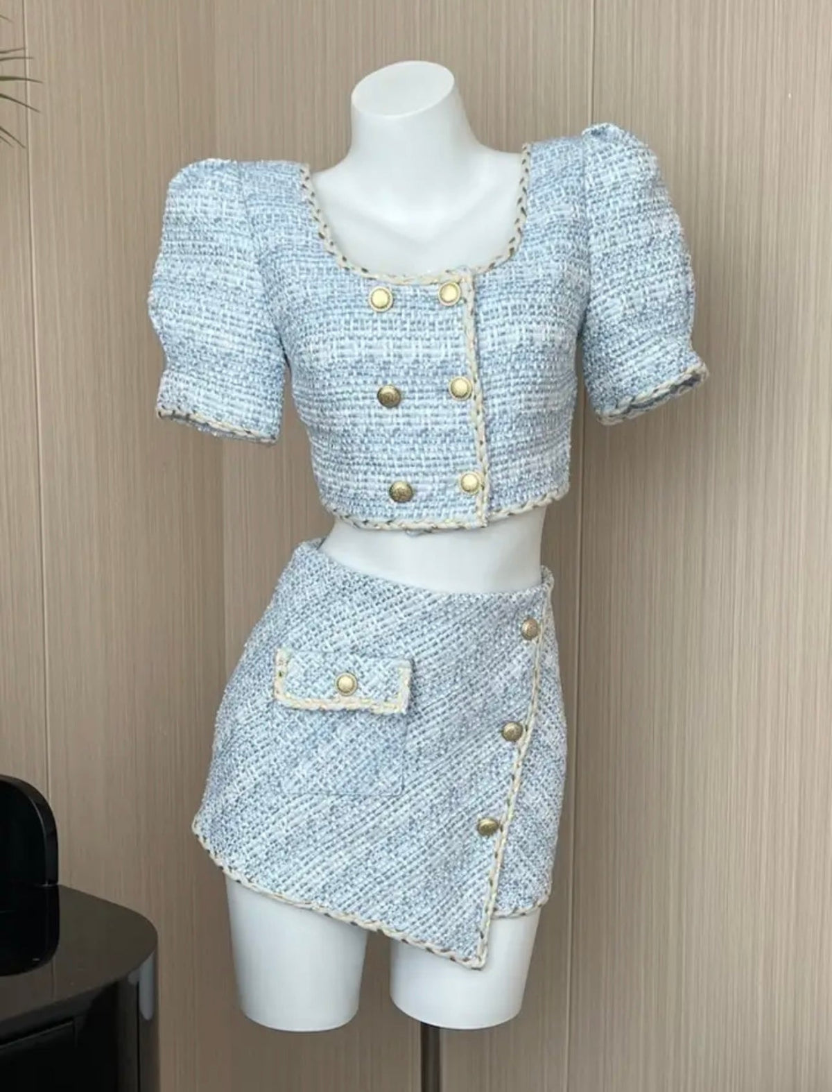 BABY BLUE TWEED TOP & SKIRT CO-ORD