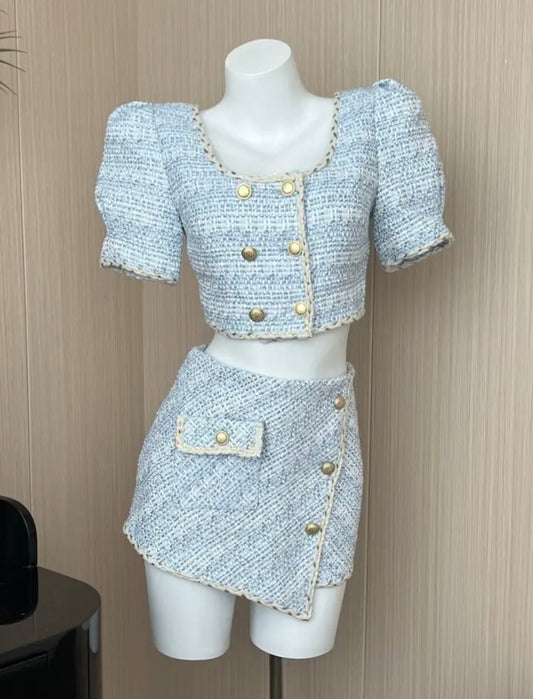 BABY BLUE TWEED TOP & SKIRT CO-ORD