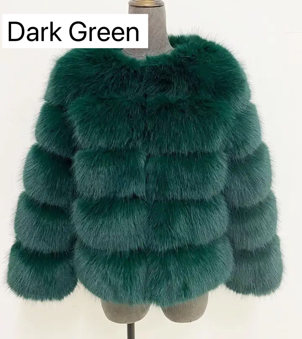 DARK GREEN FAUX FUR COAT