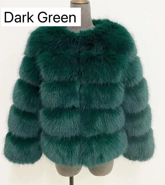 DARK GREEN FAUX FUR COAT