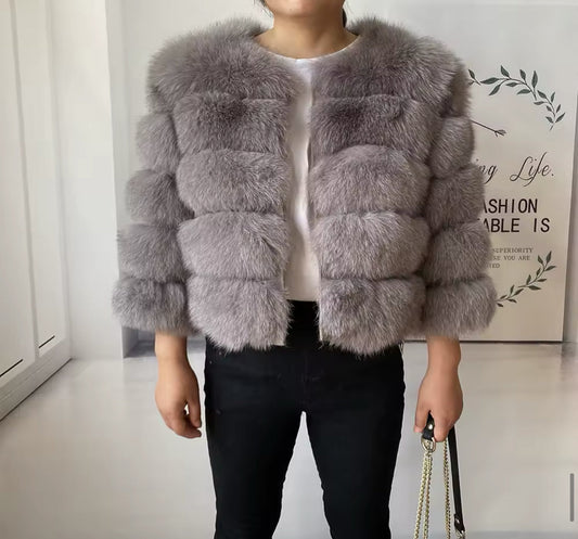LIGHT GREY FOX FUR COAT