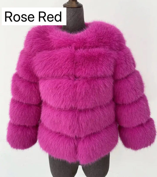 ROSE RED FAUX FUR COAT